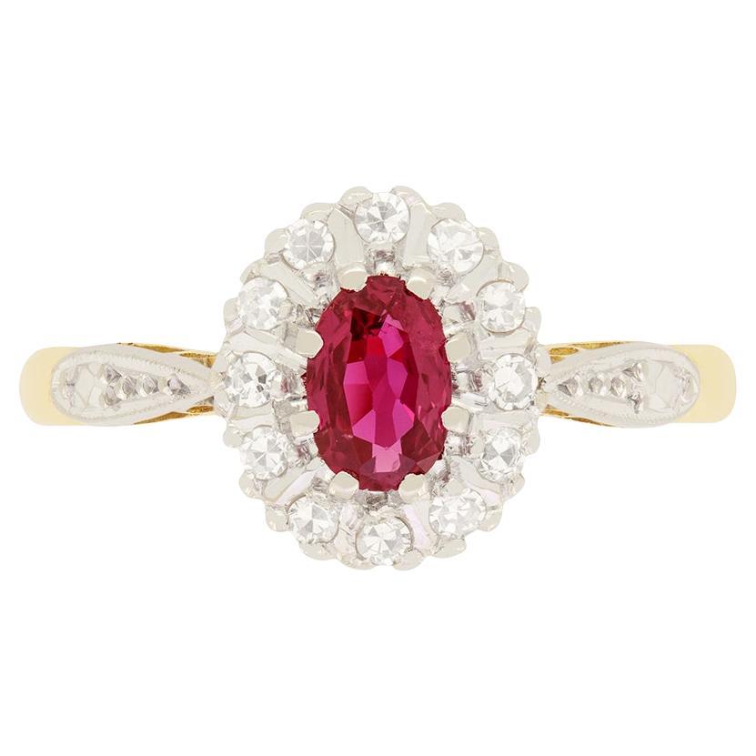 Racimo vintage de rubíes y diamantes de 0,40 ct, Hallmarked 1968