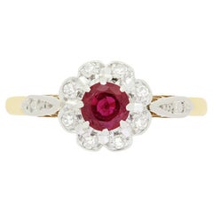 Anillo vintage de racimo de rubíes y diamantes de 0,40 ct, c.1960