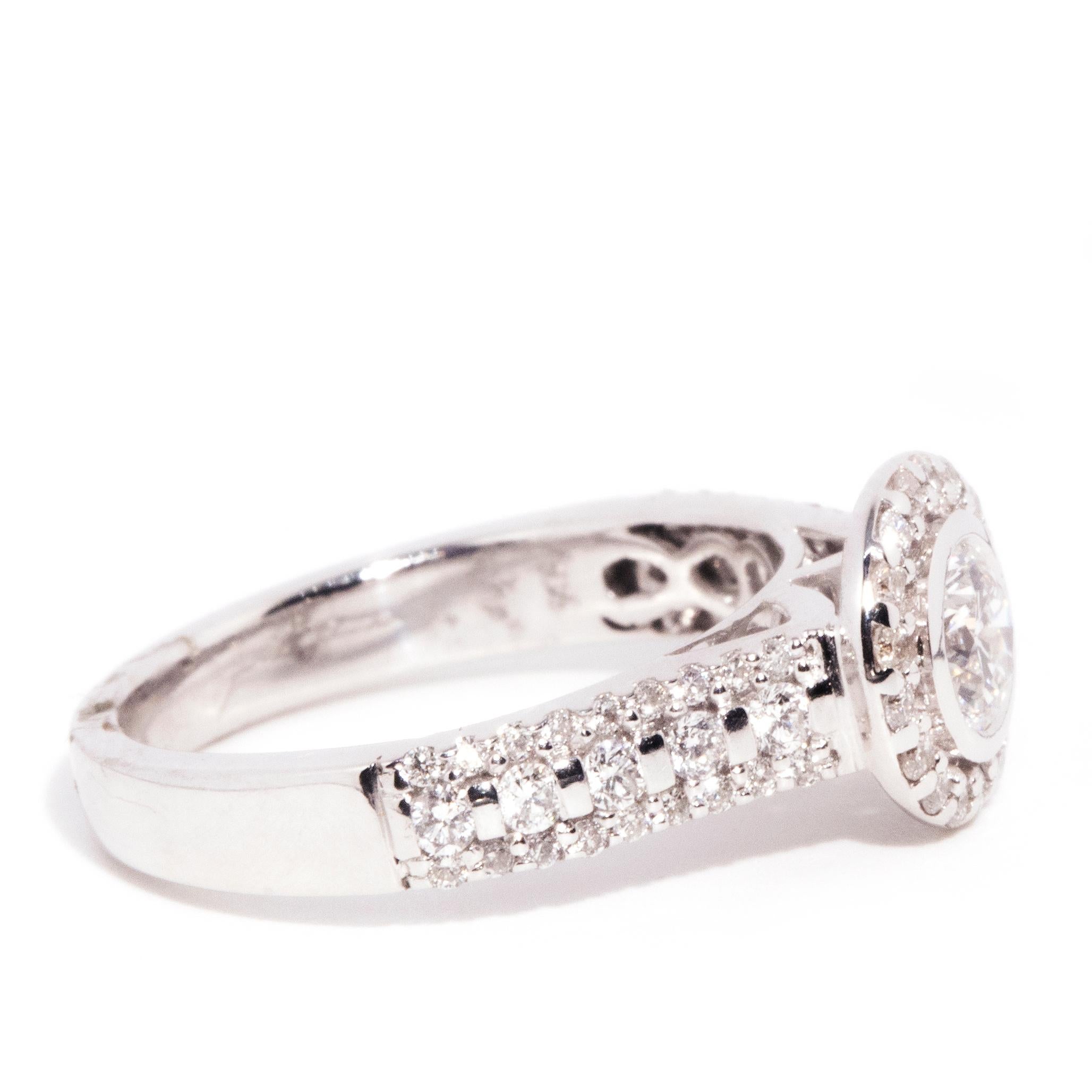 Women's Vintage 0.42 Carat Rub Over Set Diamond 18 Carat White Gold Halo Cluster Ring For Sale