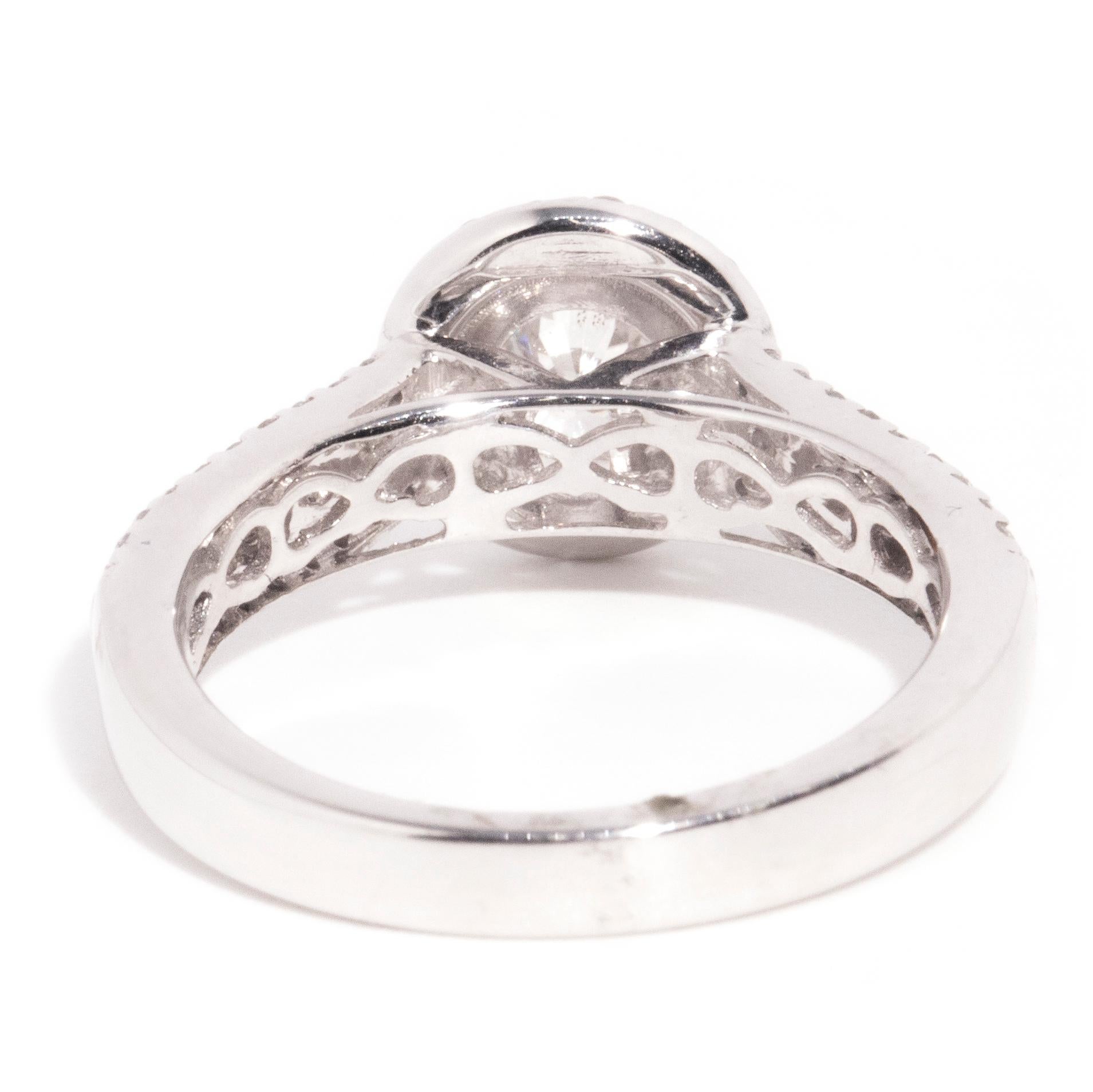 Vintage 0.42 Carat Rub Over Set Diamond 18 Carat White Gold Halo Cluster Ring For Sale 1