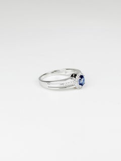 Vintage 0.43ct Sri Lanka Blue Sapphire Diamond Ring in 18K White Gold
