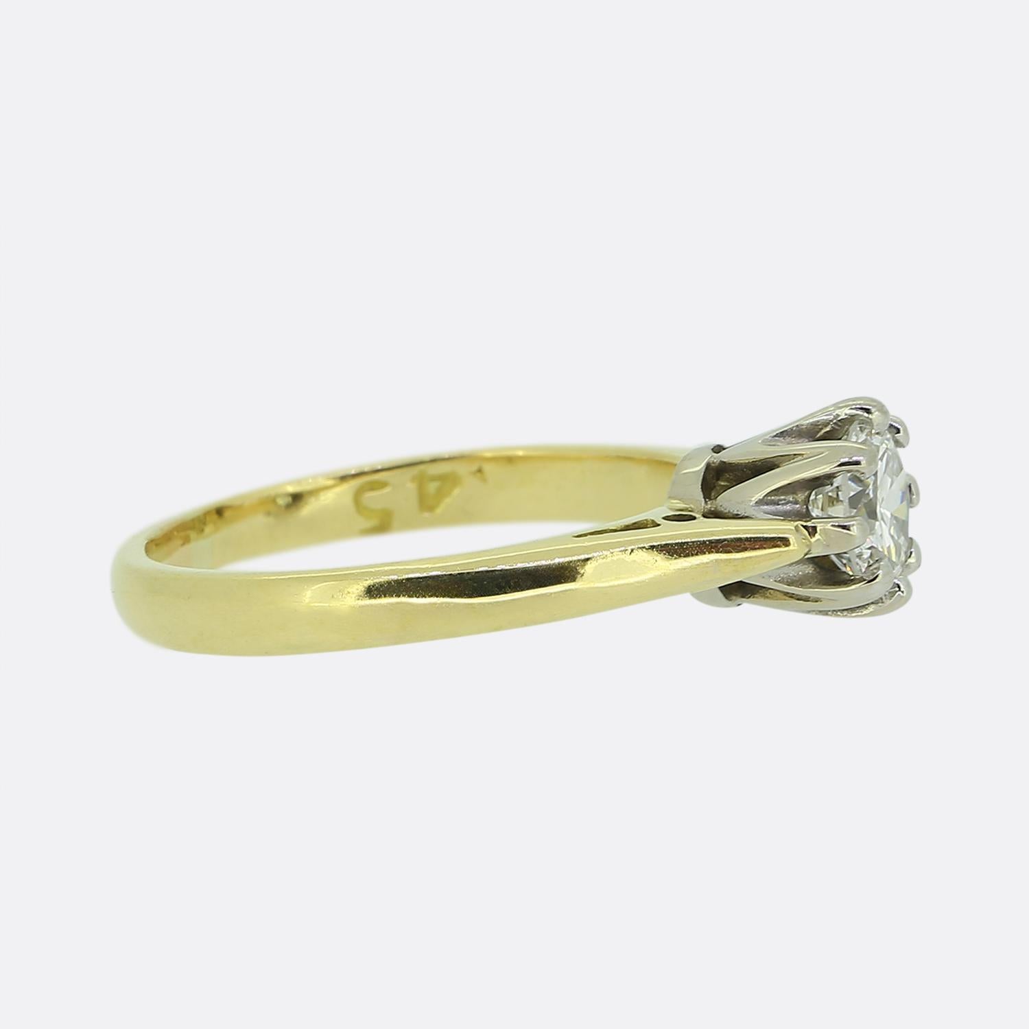Round Cut Vintage 0.45 Carat Diamond Solitaire Ring For Sale