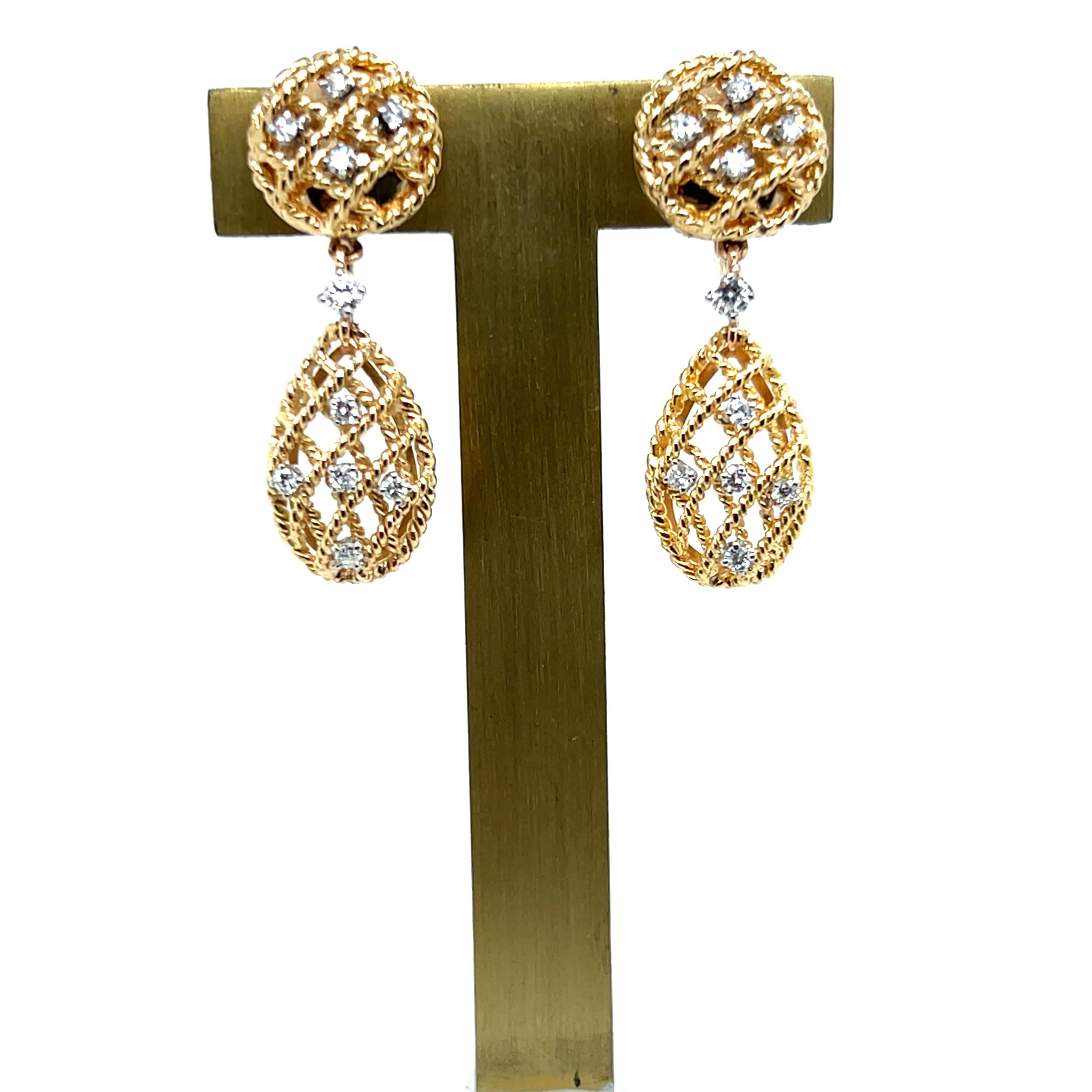 Vintage 0,45 tcw Diamant 14k Gelbgold baumeln nicht durchbohrt Ohrringe 1980s im Zustand „Gut“ im Angebot in Towson, MD