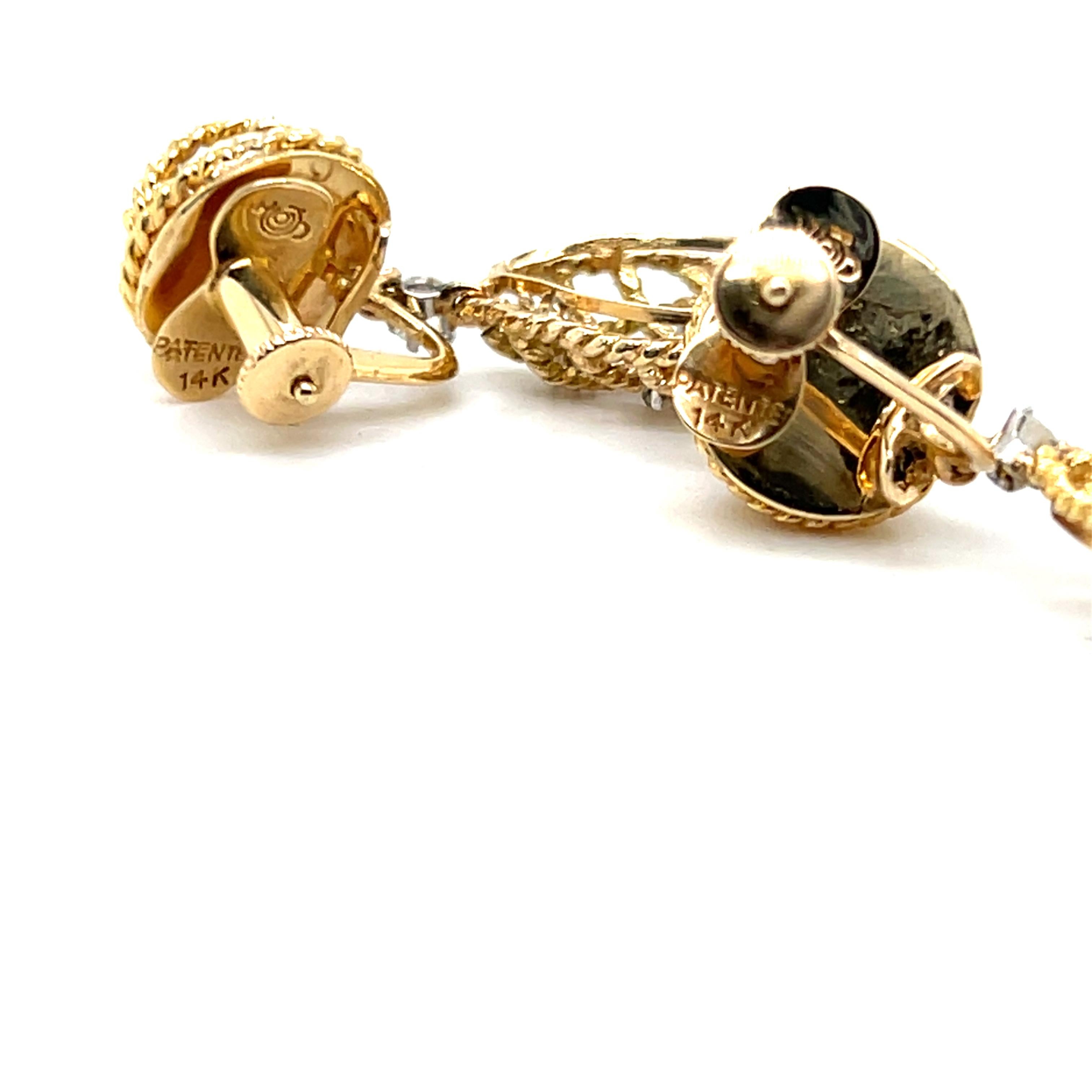 Vintage 0,45 tcw Diamant 14k Gelbgold baumeln nicht durchbohrt Ohrringe 1980s im Angebot 3