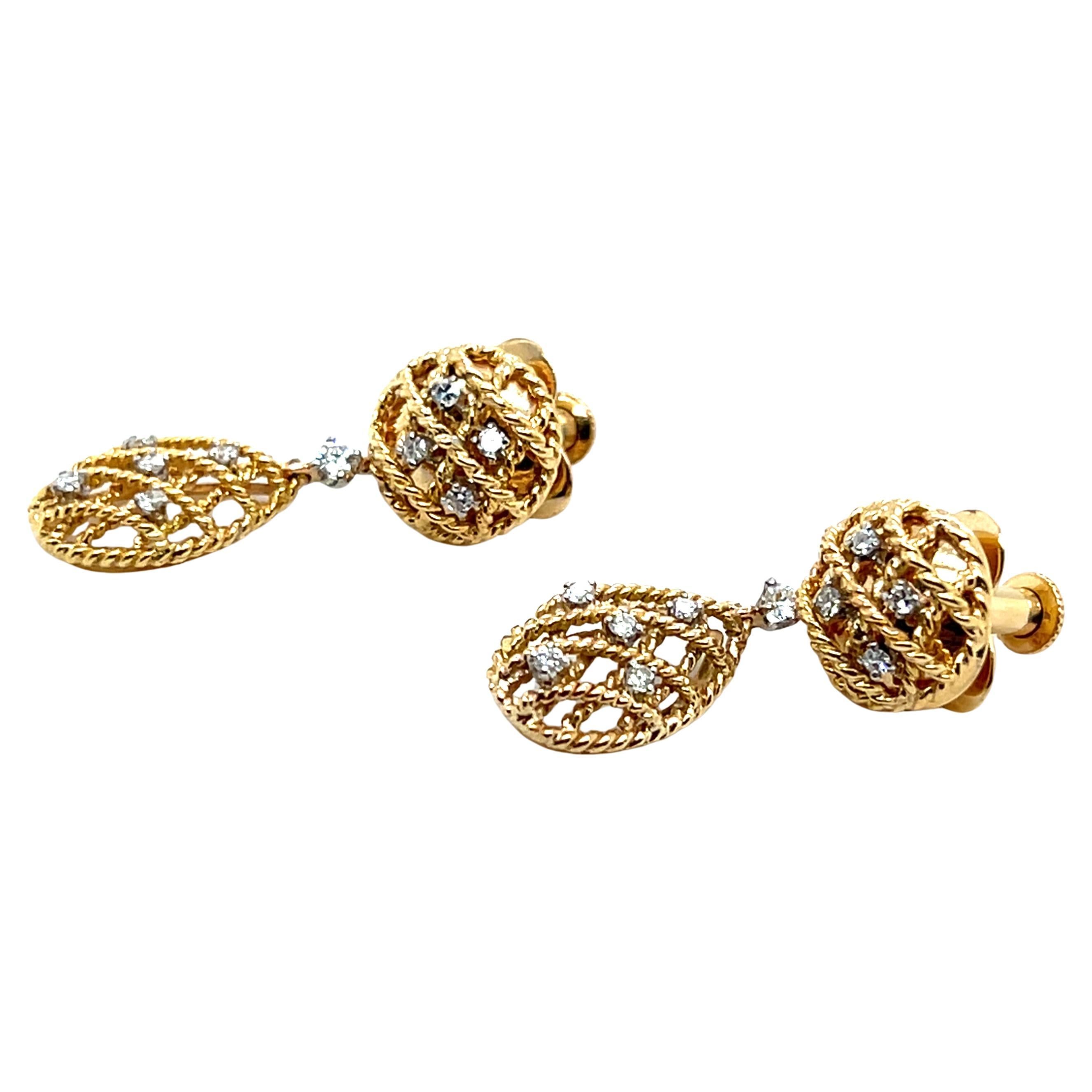 Vintage 0.45 tcw Diamond 14k Yellow Gold Dangle Non Pierced Earrings 1980s