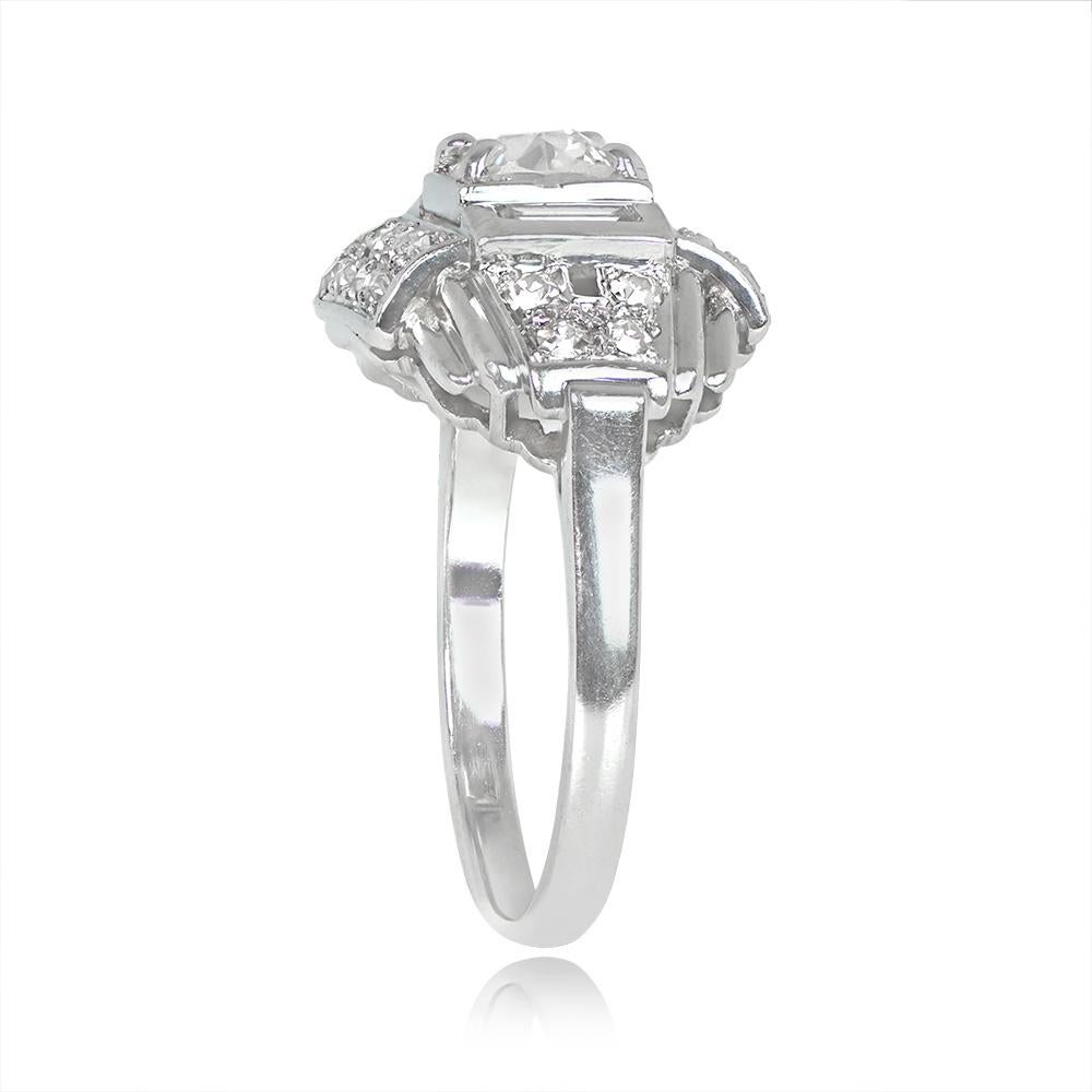 Retro Vintage 0.45ct Old European Cut Diamond Engagement Ring, H Color, Platinum For Sale