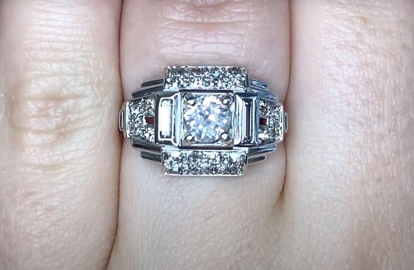 Women's Vintage 0.45ct Old European Cut Diamond Engagement Ring, H Color, Platinum For Sale