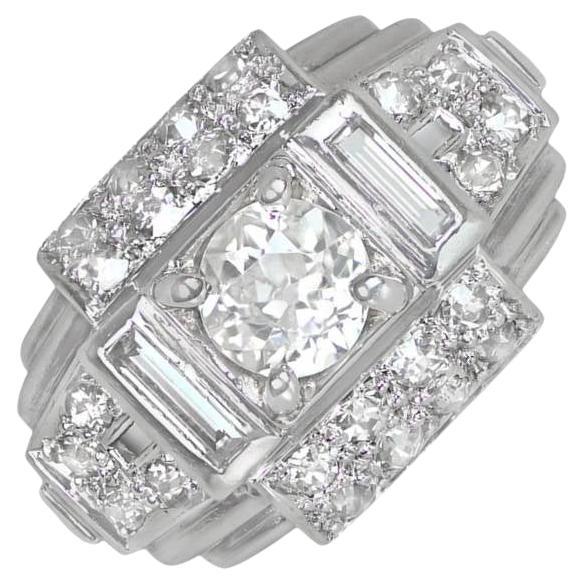 Vintage 0.45ct Old European Cut Diamond Engagement Ring, H Color, Platinum For Sale