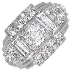 Vintage 0.45ct Old European Cut Diamond Engagement Ring, H Color, Platinum