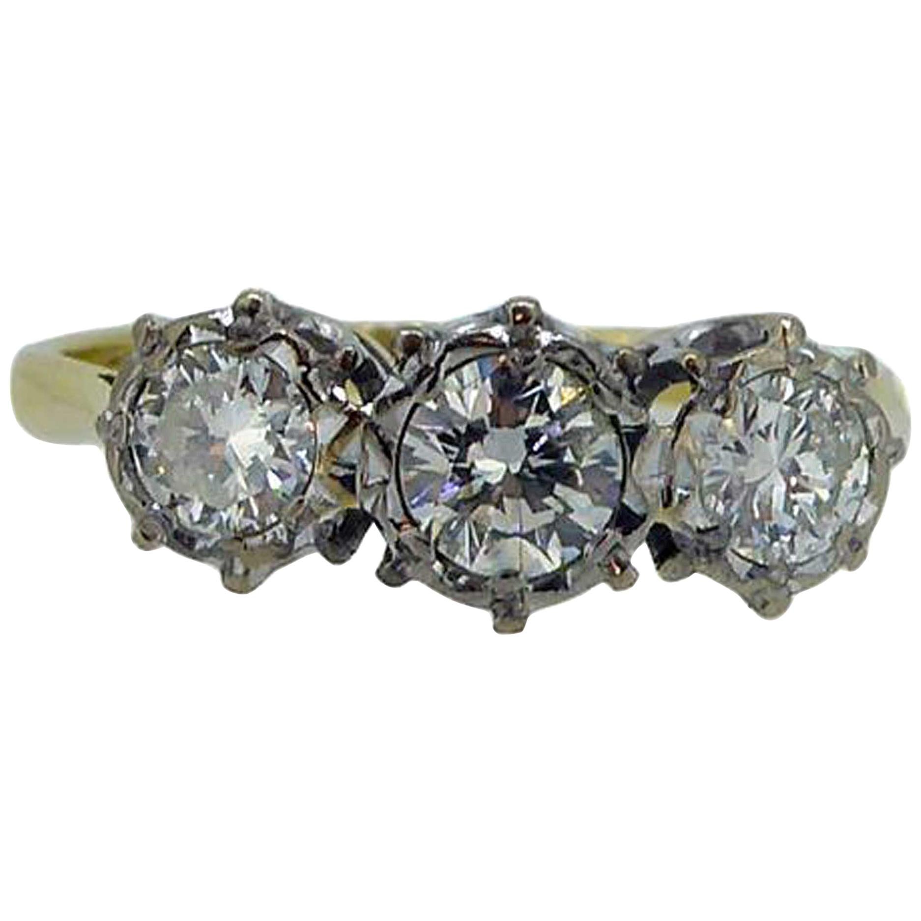 Vintage 0.50 Carat Diamond Engagement Ring, Three-Stone, Fancy Starburst Setting