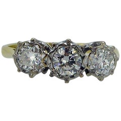 Vintage 0.50 Carat Diamond Engagement Ring, Three-Stone, Fancy Starburst Setting