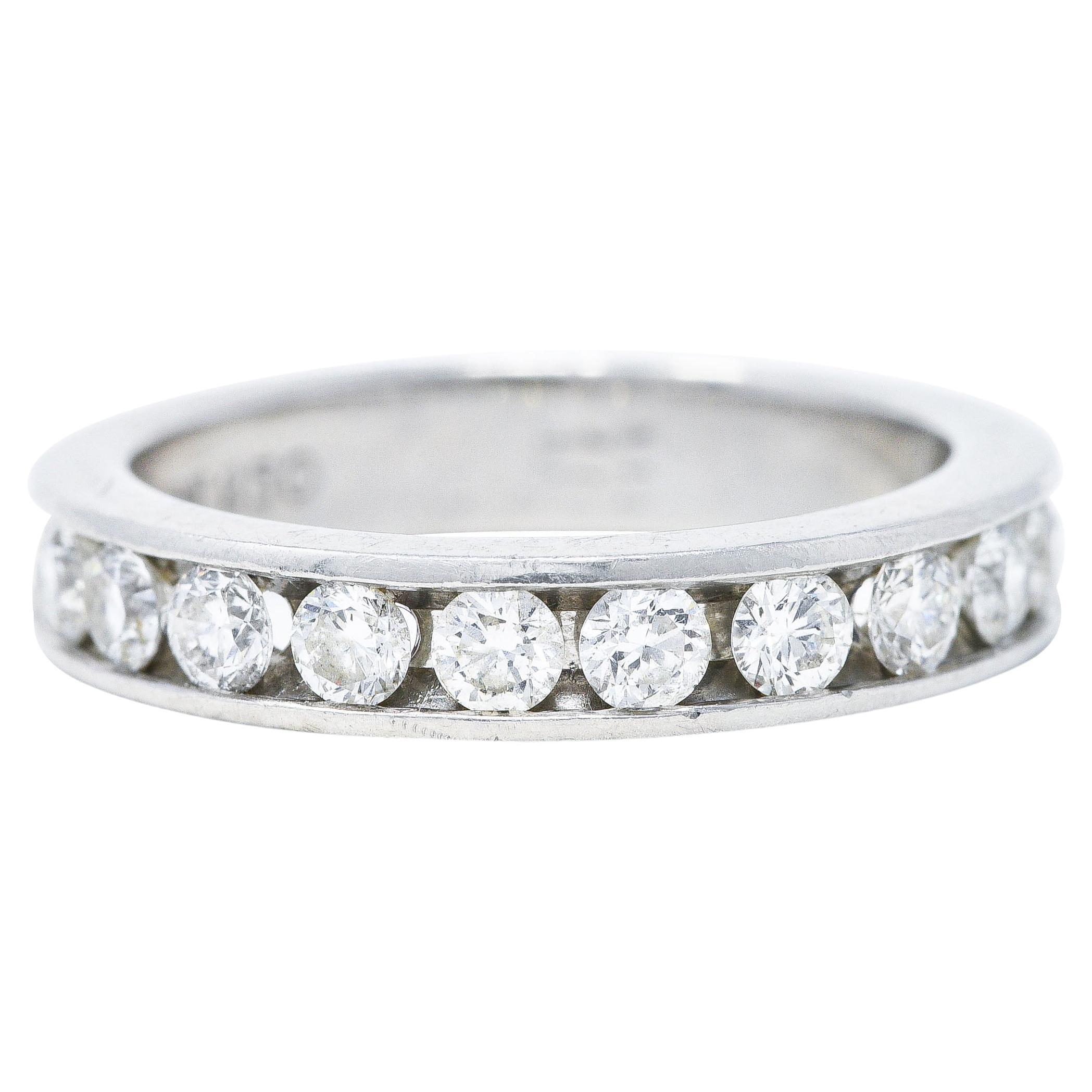 Anneau de mariage cannelé vintage en platine avec diamants 0,50 carat