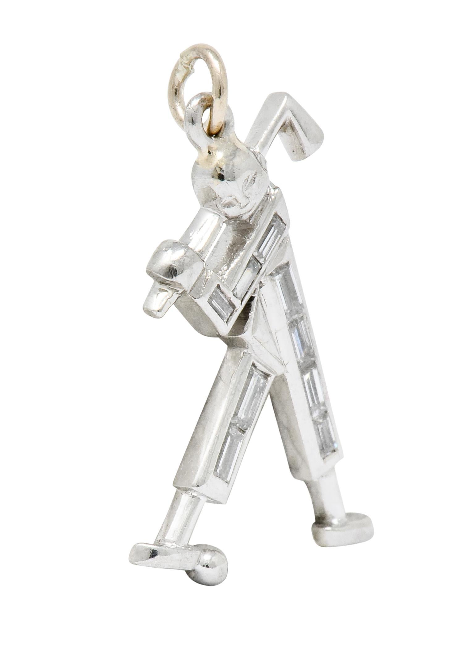 Contemporary Vintage 0.50 Carat Diamond Platinum Golfer Charm, circa 1990 For Sale