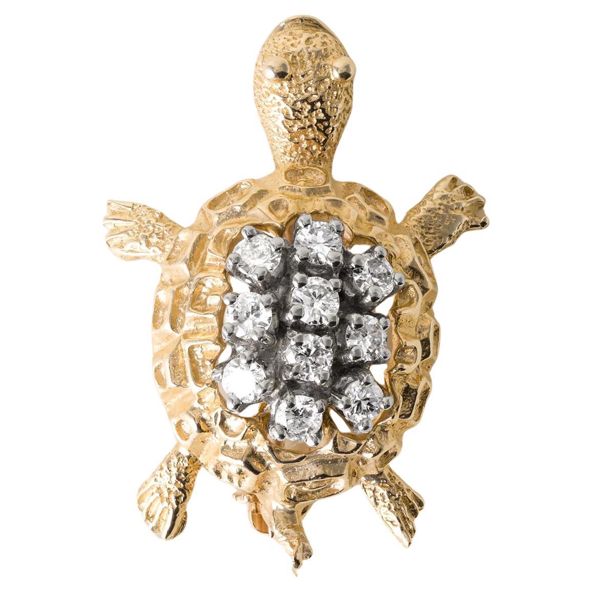 Spilla tartaruga vintage con diamante da 0,50 carati in oro giallo 14K
