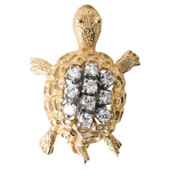 Vintage 0.50 Carat Diamond Turtle Brooch 14K Yellow Gold