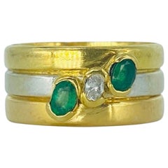 Vintage 0,50 Karat Oval Smaragde & Diamant 3-reihiger dreifarbiger Goldbandring 18k