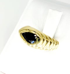 Vintage 0.50 Carat Pear Shape Dark Blue Sapphire 3D Bold Design Ring 18 Karat