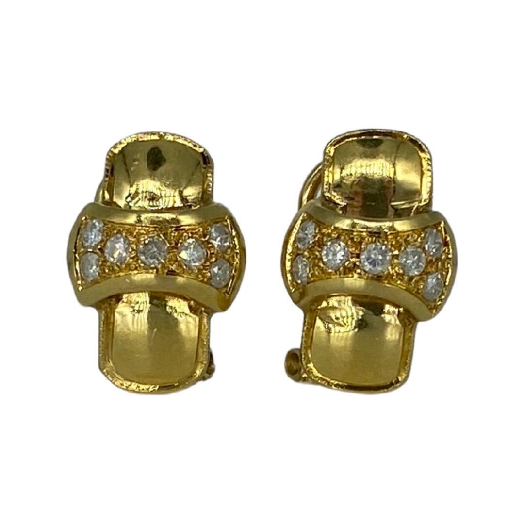 Women's Vintage 0.50 Carat Round Diamonds Bow Clip Earrings 18k Gold For Sale