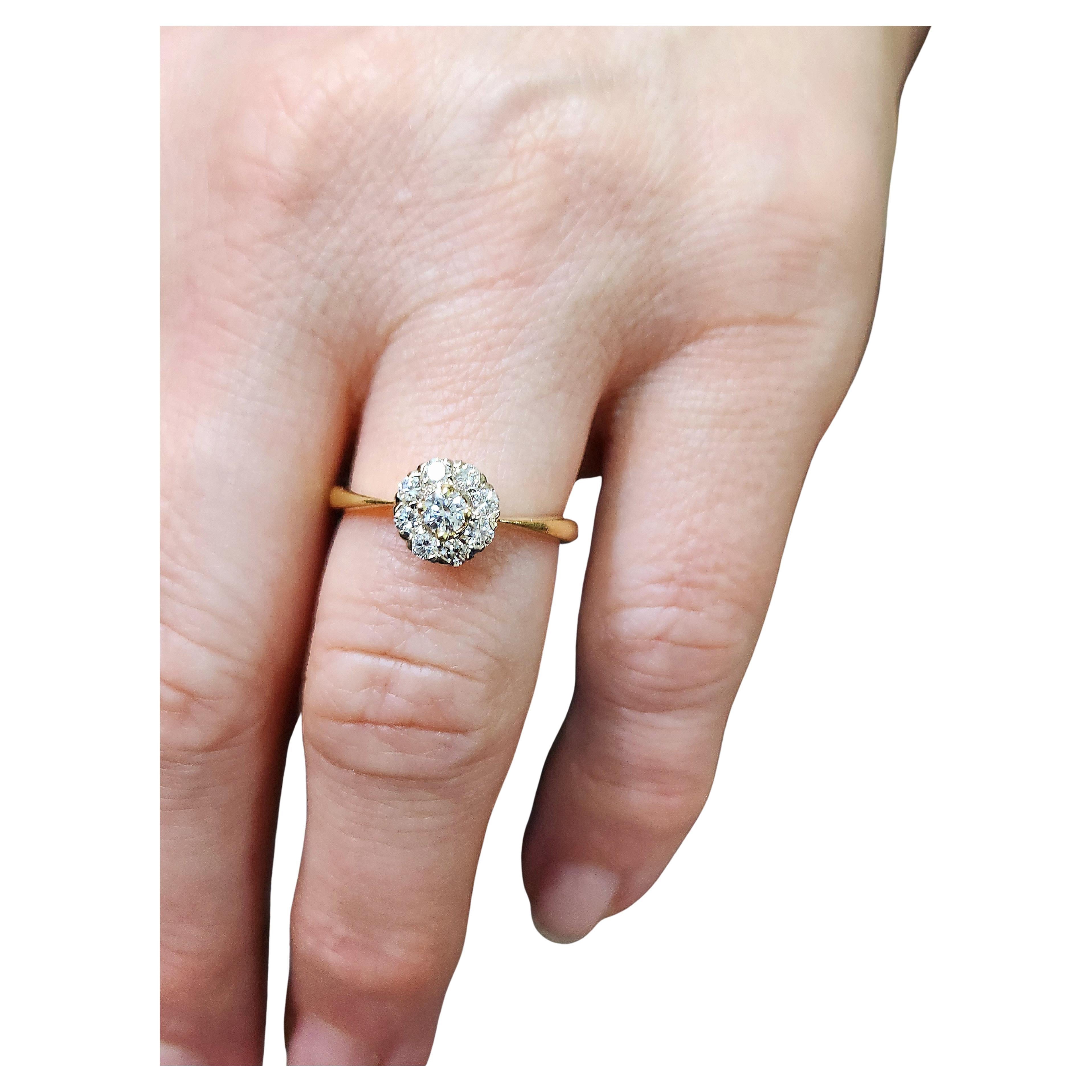 Vintage soviet era 14k gold solitare style ring centered with several brelliant cut diamonds H color white vvs clearity 4 grams of 14k gold weight 