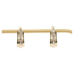 Vintage 0.50 CTW Baguette Cut Diamonds in 14K Yellow Gold J Hoop Earrings