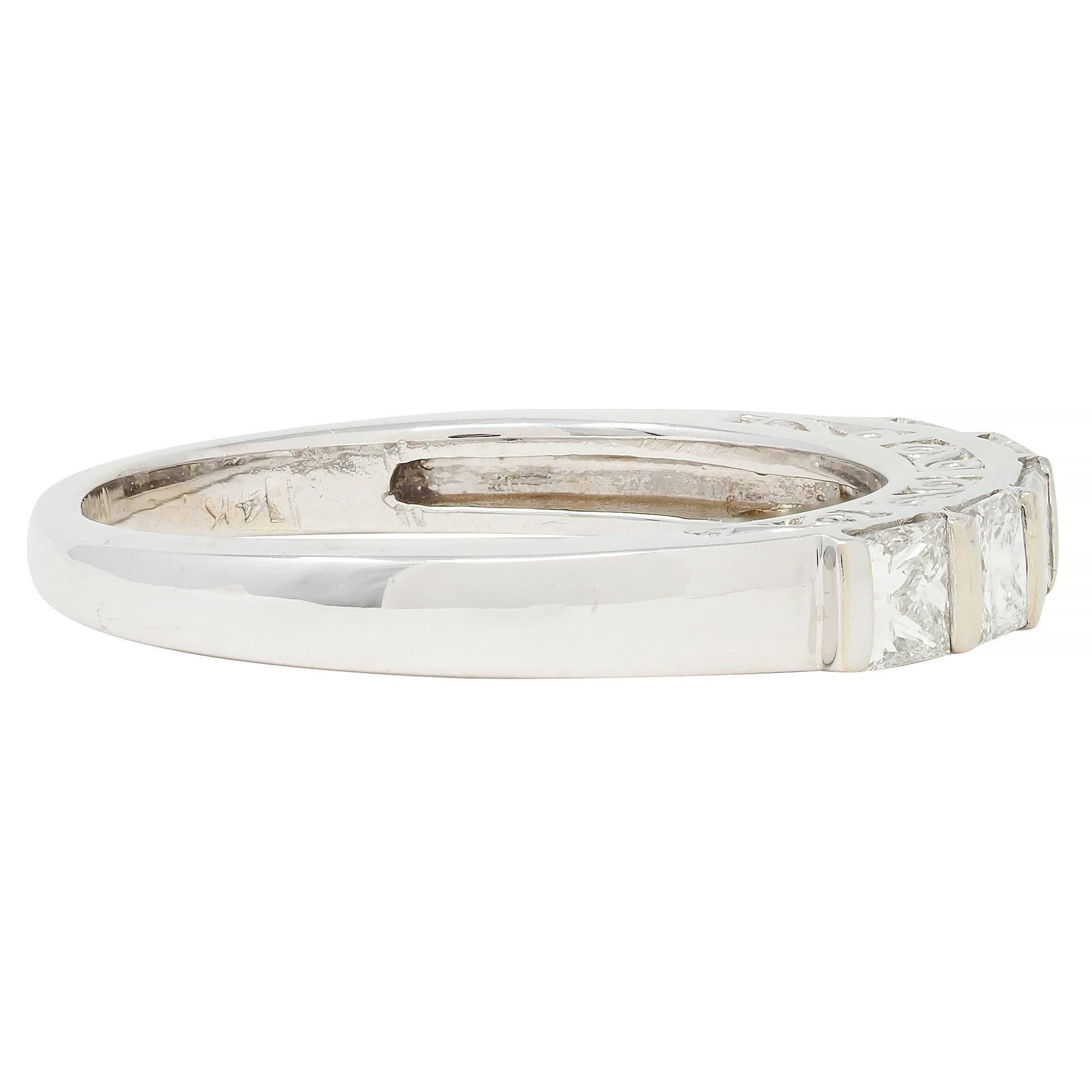 Baguette Cut Vintage 0.50 CTW Princess Cut Diamond 14 Karat Gold Scroll Wedding Band Ring For Sale