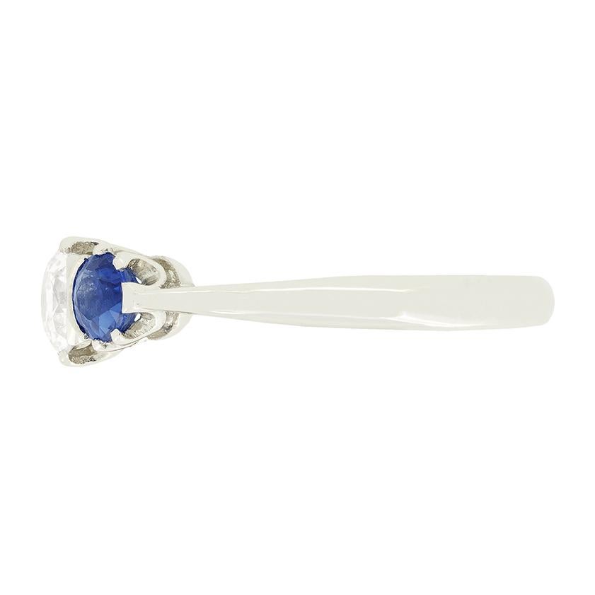 Taille vieille Europe Vintage 0.50ct Diamond and Sapphire Three Stone, c.1950s en vente