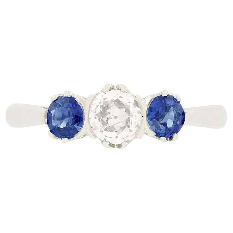 Vintage 0,50ct Diamond and Sapphire Three Stone, ca. 1950er Jahre