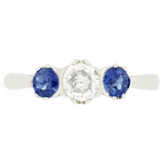 Vintage 0.50ct Diamond and Sapphire Three Stone, c.1950s
