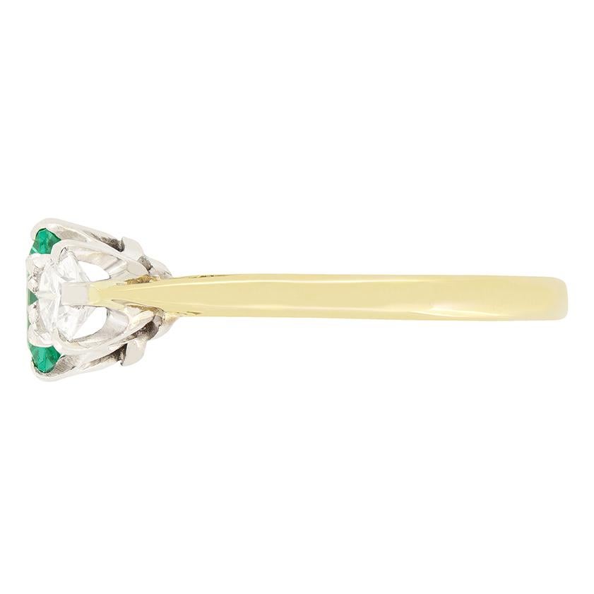 Baguette Cut Vintage 0.50ct Emerald and Diamond Trilogy Ring, c.1980s