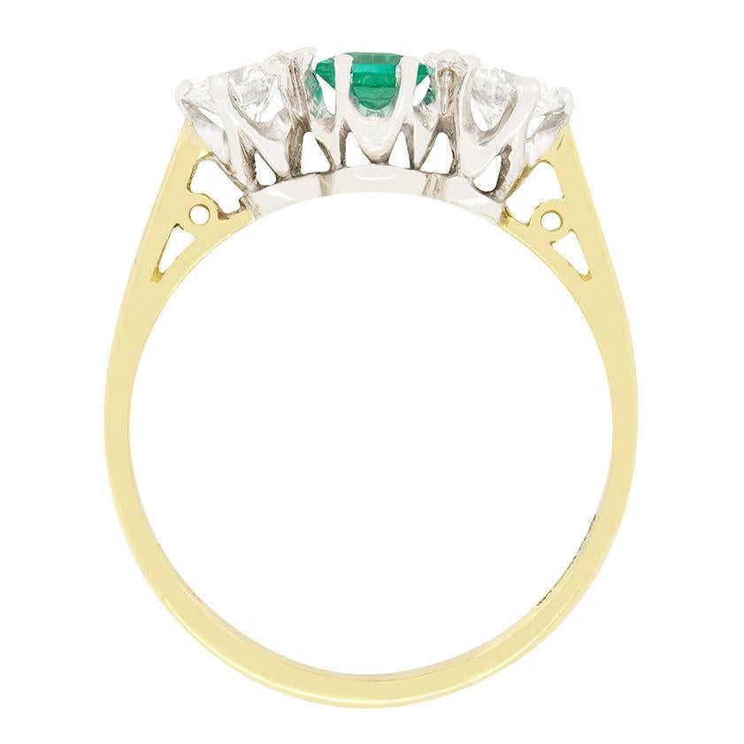 Vintage 0.50ct Emerald and Diamond Trilogy Ring, c.1980s In Good Condition In London, GB