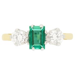 Vintage 0.50ct Emerald and Diamond Trilogy Ring, c.1980s