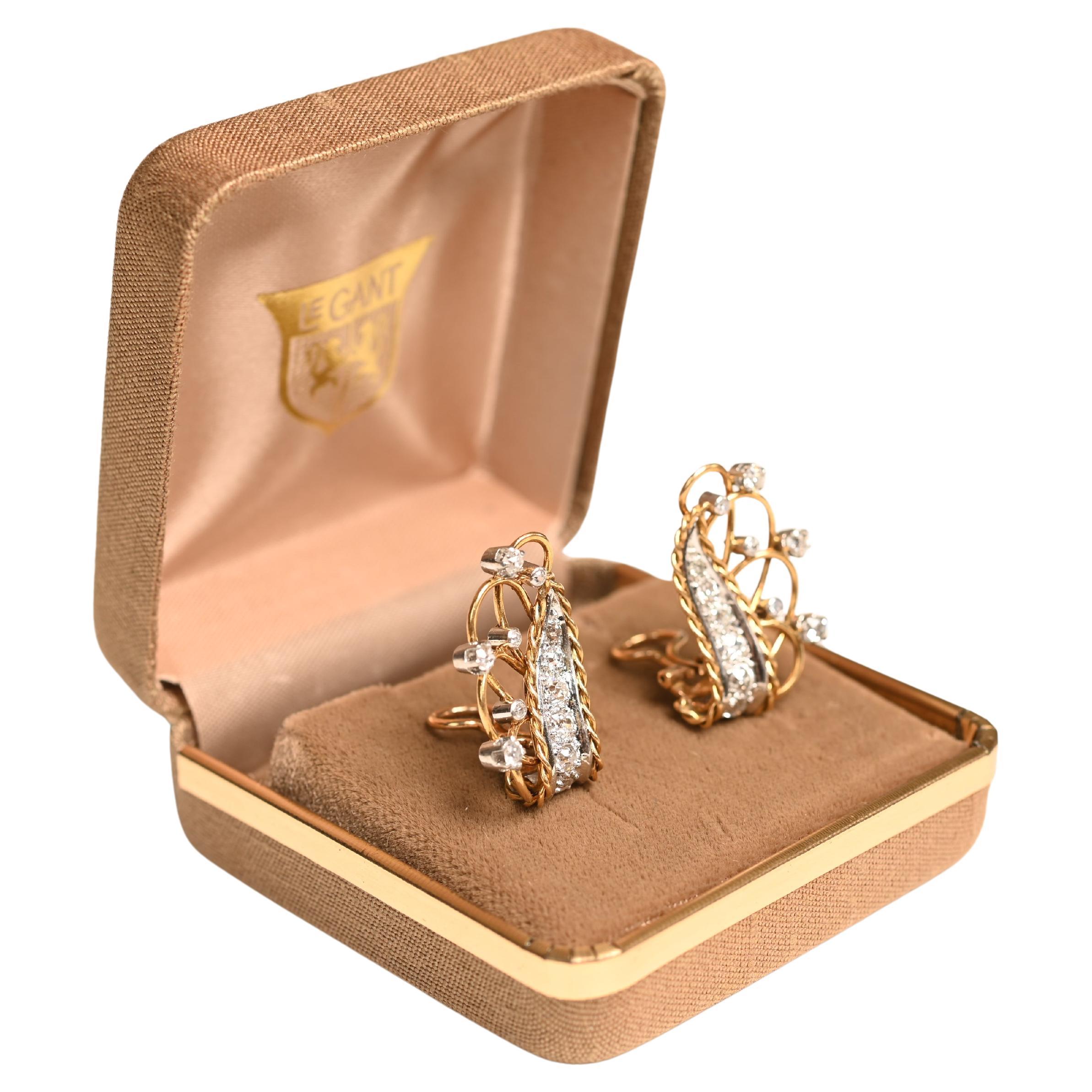 Vintage Old European Cut Diamond (Approx 0.5-Carats) and Gold Earrings