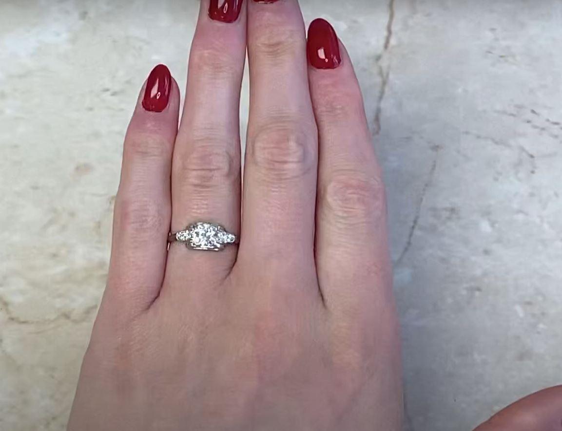 Vintage 0.50ct Old European Cut Diamond Engagement Ring, I Color, 18k White Gold For Sale 5