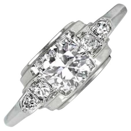Vintage 0.50ct Old European Cut Diamond Engagement Ring, I Color, 18k White Gold For Sale