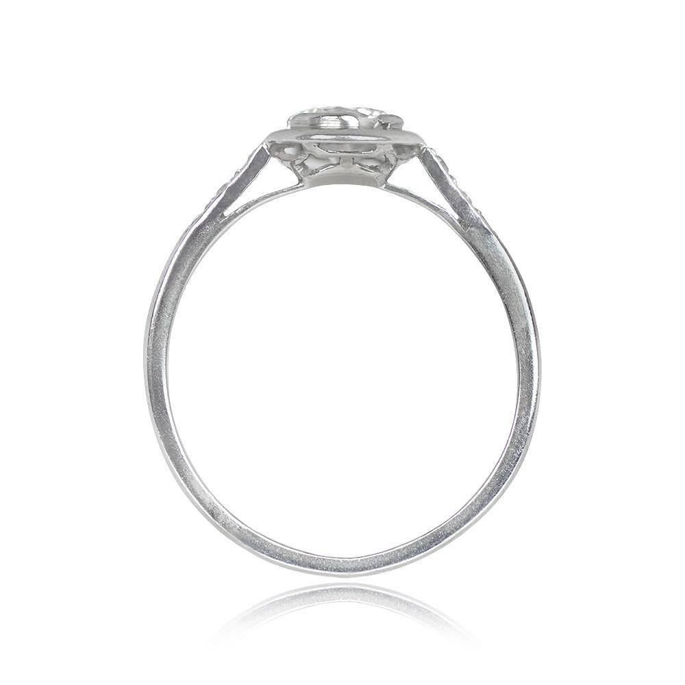 Vintage Engagement Ring: Showcases a 0.50 carat round brilliant cut diamond, I color, VS1 clarity, bezel-set with delicate accents. French craftsmanship in platinum, circa 1950.


Ring Size: 6.5 US, Resizable
Color: I Color
Clarity: VS1
Metal: