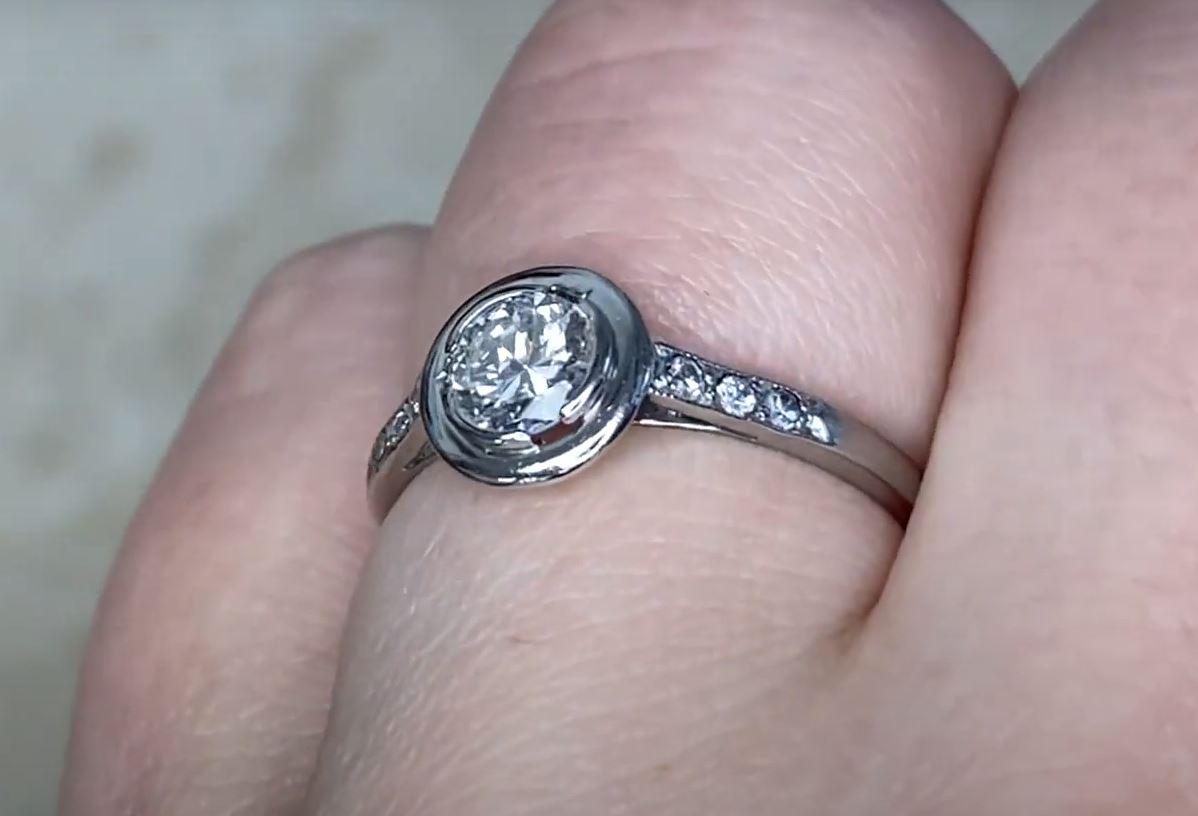 Women's Vintage 0.50ct Round Brilliant Cut Diamond Engagement Ring, I Color, Platinum For Sale