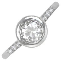 Bague de fiançailles vintage 0.50ct diamant rond taille brillant, couleur I, platine