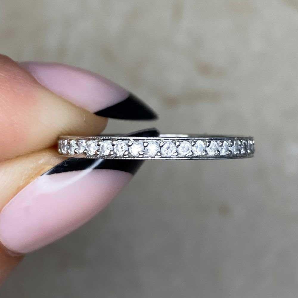 Vintage 0.50ct Round Brilliant Cut Diamond Wedding Band Ring, I Color, Platinum For Sale 4