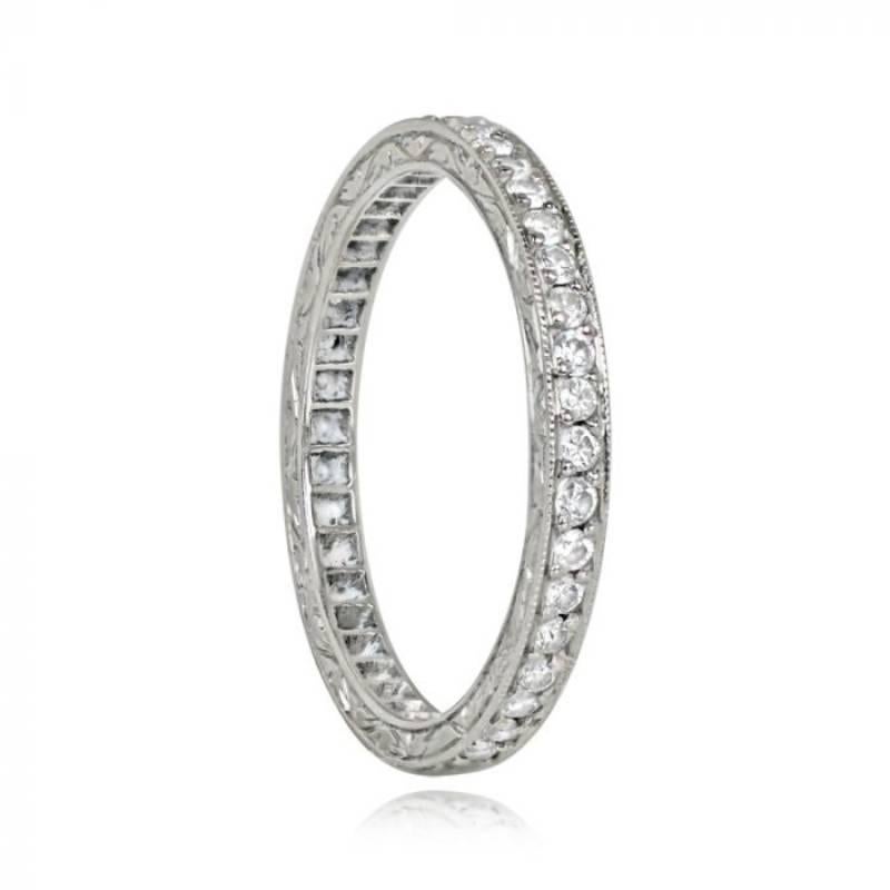 Retro Vintage 0.50ct Round Brilliant Cut Diamond Wedding Band Ring, I Color, Platinum For Sale