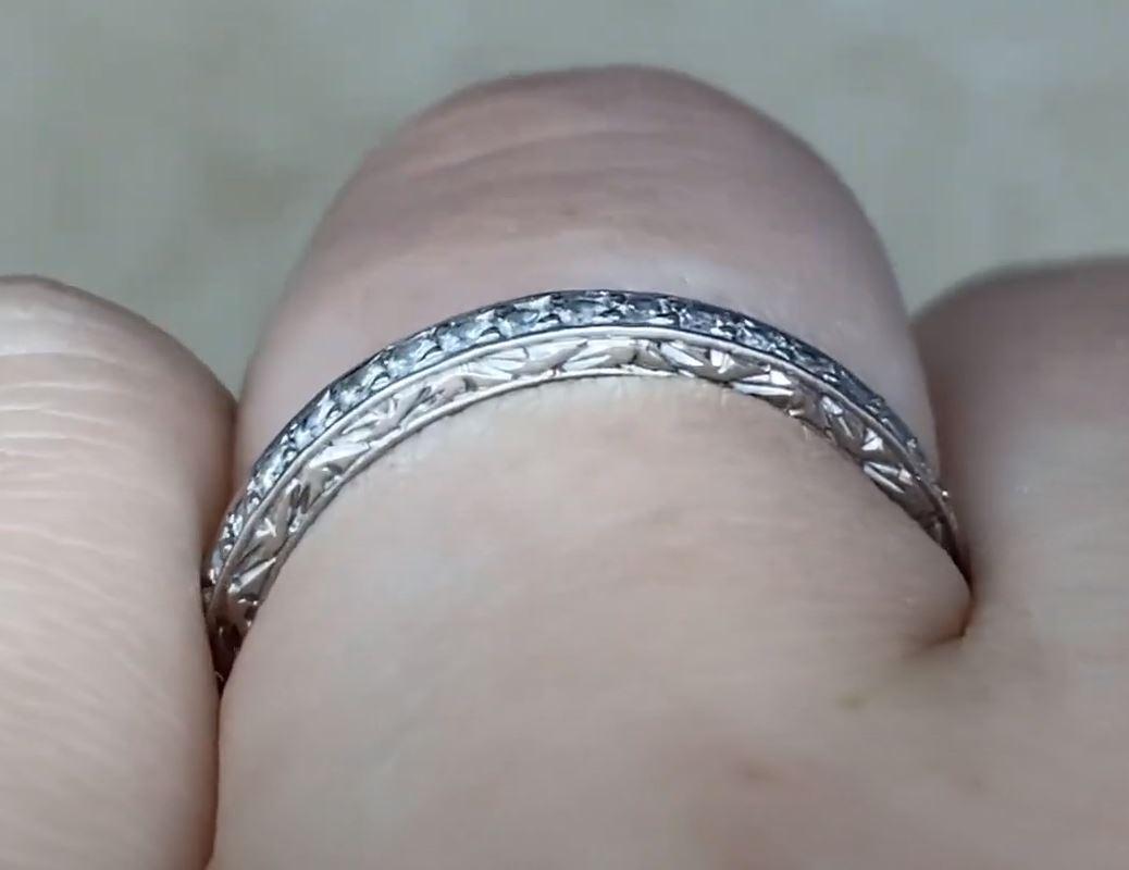 Vintage 0.50ct Round Brilliant Cut Diamond Wedding Band Ring, I Color, Platinum For Sale 2