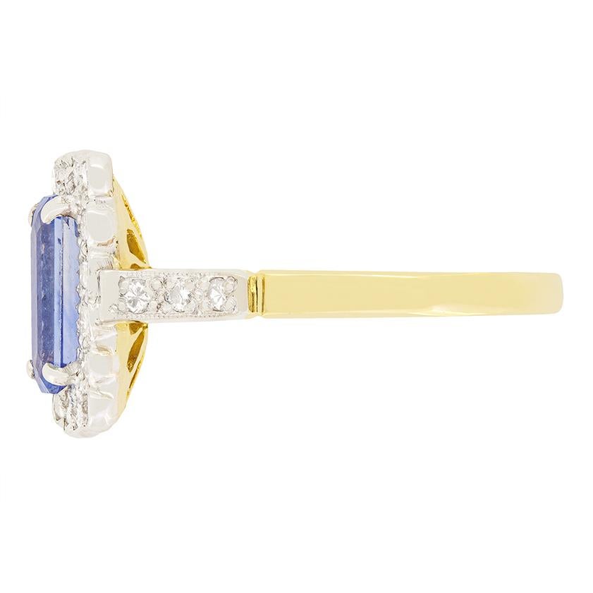 Edwardian Vintage 0.50ct Sapphire and Diamond Cluster Ring, c.1964 For Sale