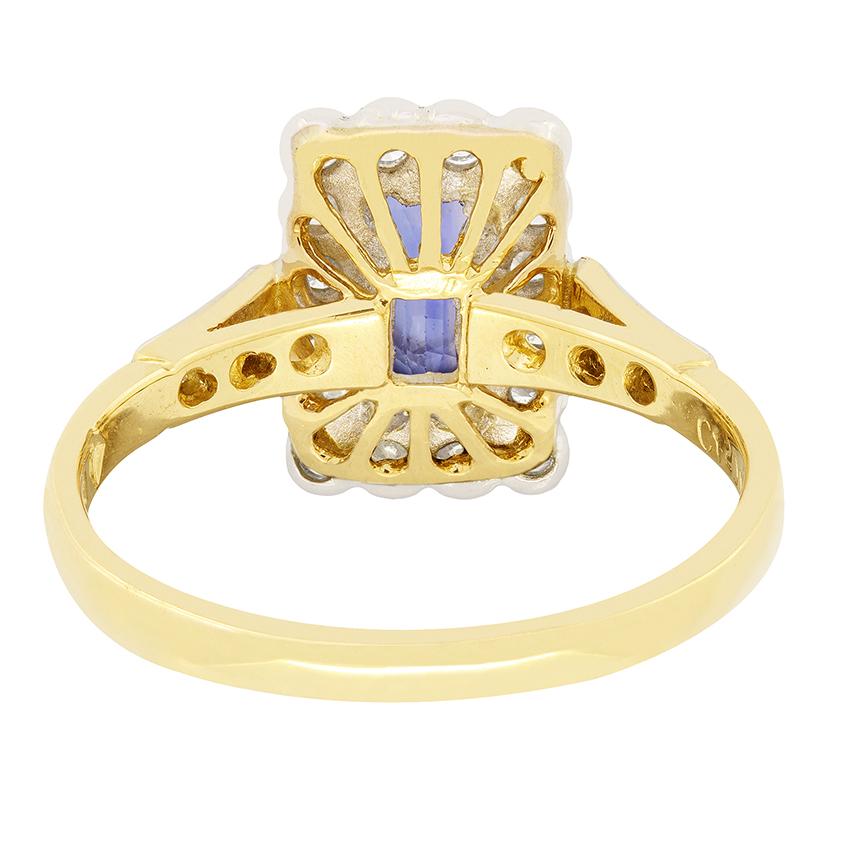 Cushion Cut Vintage 0.50ct Sapphire and Diamond Cluster Ring, c.1964 For Sale