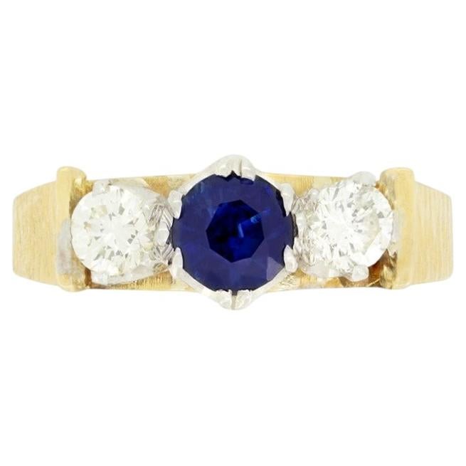 Vintage 0.50ct Sapphire and Diamond Three Stone Ring, c.1980s For Sale