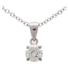  Vintage 0.50ct Single Solitaire Diamond Pendant Necklace Set in 18k White Gold
