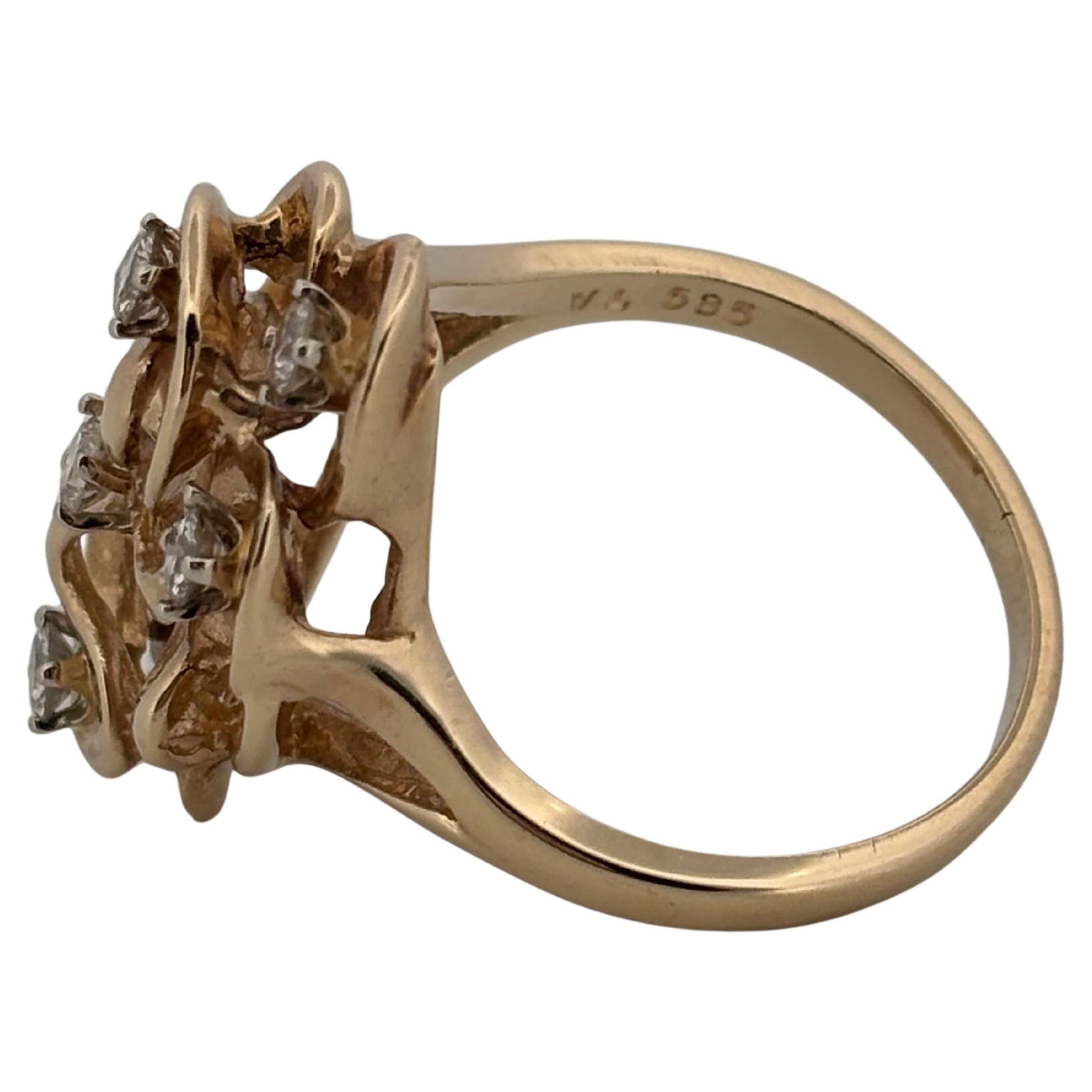 Vintage 0.50ctw 7 Stone Round Cut Diamond 14K Yellow Gold Ring en vente 5