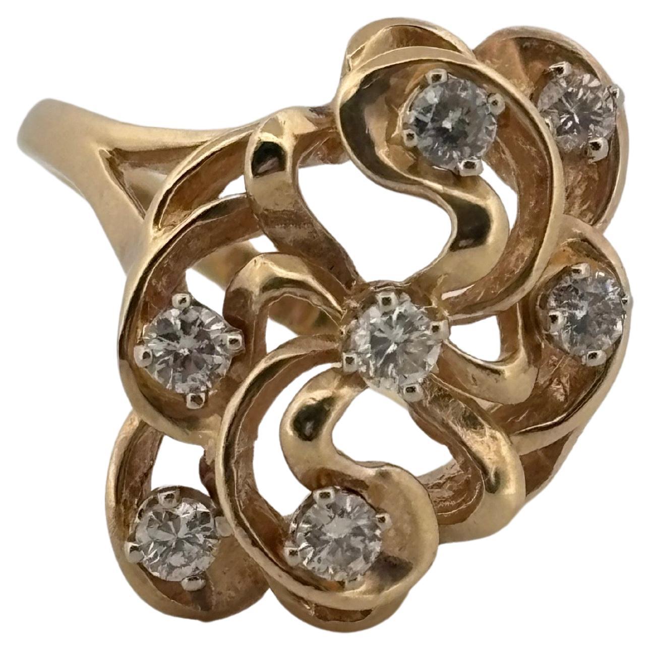 Taille ronde Vintage 0.50ctw 7 Stone Round Cut Diamond 14K Yellow Gold Ring en vente