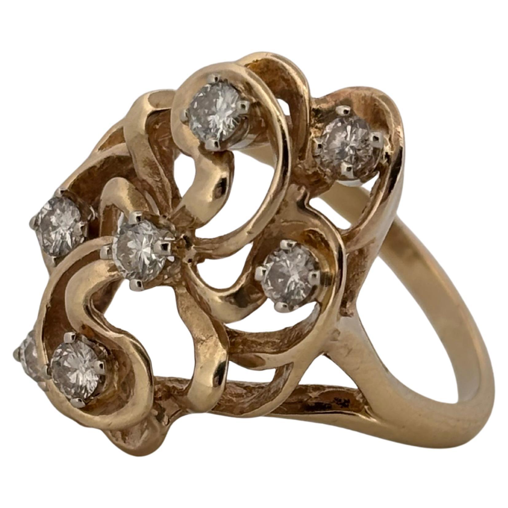 Vintage 0.50ctw 7 Stone Round Cut Diamond 14K Yellow Gold Ring Bon état - En vente à Sewickley, PA