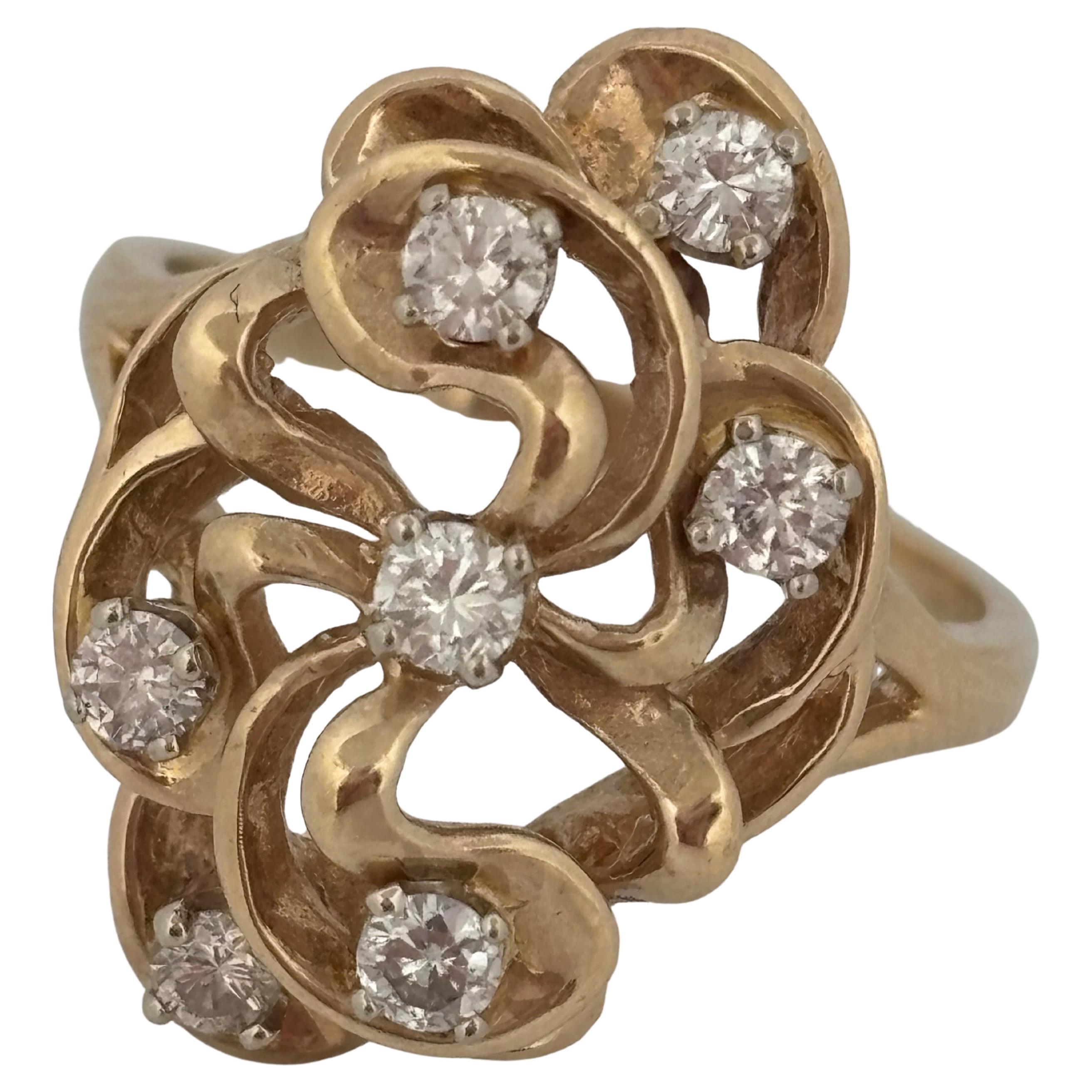 Vintage 0.50ctw 7 Stone Round Cut Diamond 14K Yellow Gold Ring Unisexe en vente