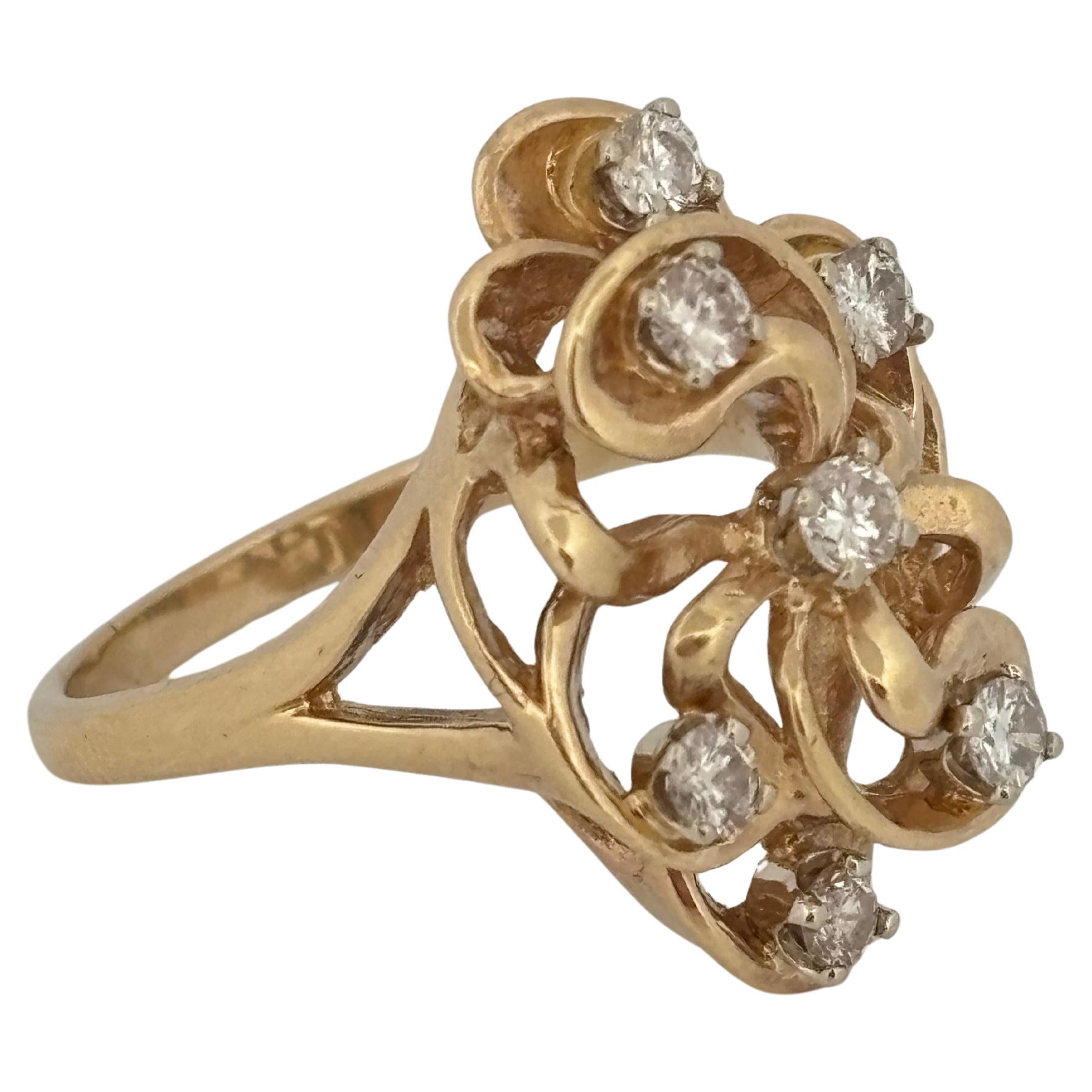 Vintage 0.50ctw 7 Stone Round Cut Diamond 14K Yellow Gold Ring en vente 1