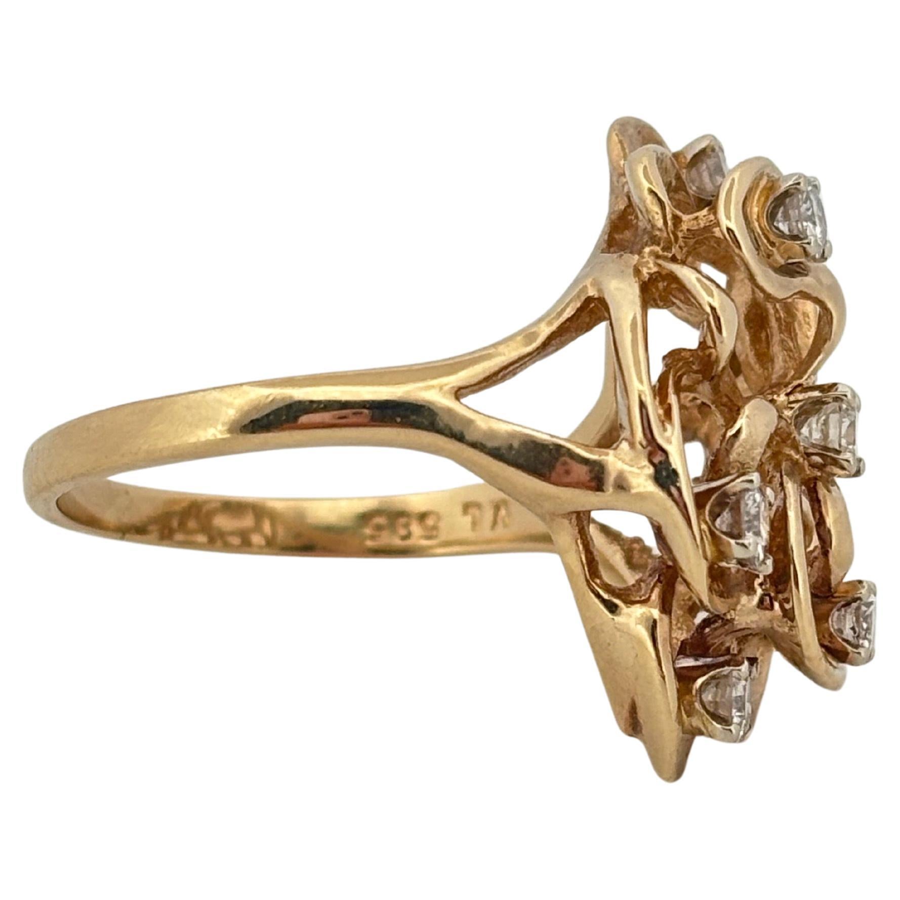 Vintage 0.50ctw 7 Stone Round Cut Diamond 14K Yellow Gold Ring en vente 2